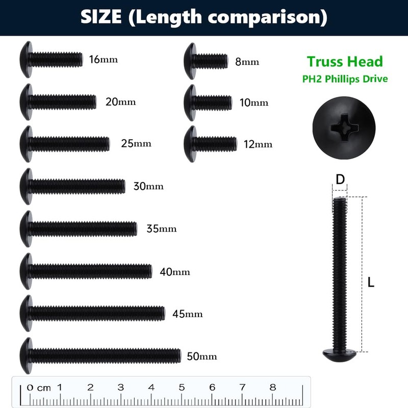 M5-0.8 x 16mm Truss Head Machine Screws, Stainless Steel 304,