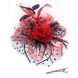Black Red Fascinators for Women Tea Party Church Wedding Cocktail Derby