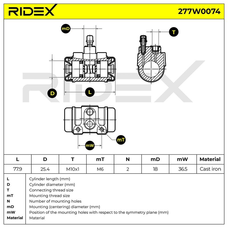 RIDEX 277W0074 Wheel Brake Cylinder, Wheel Brake Cylinder, Rear Right,