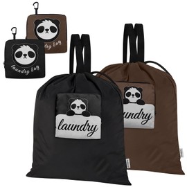 Pandaonly 2 Pack 21"x 21" Panda Travel Laundry Bag (with 2 Compartment Pockets), Washable Laundry Bag,Thicker Handle Straps Dirty Clothes Bag, Reusable Large Laundry Bags for Gym Beach Camp