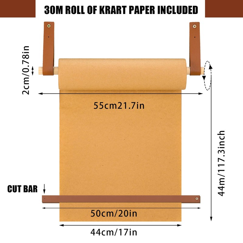 Lincia Wall-Mounted 17 Kraft Paper Roll Dispenser-Roller Kraft Paper Roll