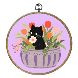 Succulents Cat Decor Cat Gifts for Women Flowers Framed Round Wall Decor Canvas Wall Art Hanging Prints Artwork for Home Bedroom Bathroom Living Room Office Housewarming Party Pictures 10.2X10.2 Inch