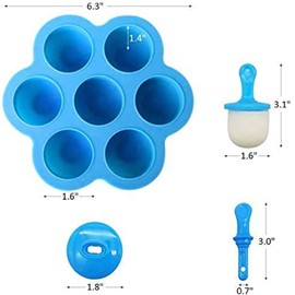2 Pack Popsicle Mold, Mini Ice Pop Mold with Colorful Sticks Non-Stick 7-Cavity Ice Cube Trays, Cakesicles Molds for Egg Bites, Lollipop and Ice Cream Mould, Food Storage Container (Blue)