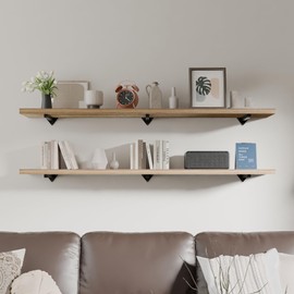 ONOTETUT Long Wall Shelves 60 inch,Long Floating Shelf for Wall Set of 2, Large Shelves with Metal Brackets, Farmhouse Bookshelf for Bedroom, Living Room and Bathroom