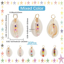 SUNNYCLUE 1 Box 30Pcs Natural Shell Charms Boho Seashell Charms Bulk Hawaii Summer Beaded Sea Beach Pendants for Jewellery Making Supplies DIY Craft Necklace Bracelet Earring Marine Enthusiasts Adults