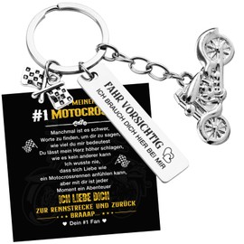 BOOMTOP Motorcycle Keyring Motocrosser Gift for Men Driving Careful Keyring I Need You Motorcycle Bowl Strap Christmas New Year's Eve Gifts Motorcyclist Lucky Charm, Drive carefully