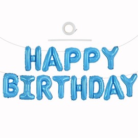 TONIFUL 16 Inch Light Blue Happy Birthday Balloons Banner Foil Letters Sign Mylar Balloons Bunting Reusable Ecofriendly Material for Birthday Decorations Party Supplies for Girls Boys Kids Adults