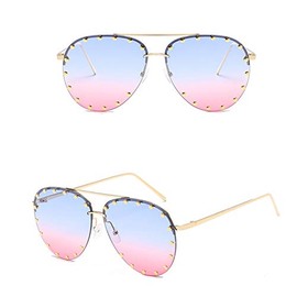 Fashion Culture Unisex Affair Studded Aviator Sunglasses Blue Pink Ombre