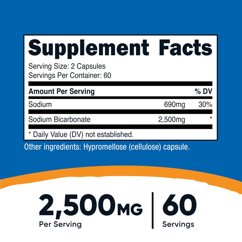 Nutricost Sodium Bicarbonate (2,500mg) 120 Capsules - GMO-Free, Gluten Free,