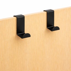 EVIDECO French Home Goods Stainless Steel Over the Cabinet Door Hooks, Space Saver Organizer for Bathroom and Kitchen, Modern Design Towel and Accessory Hooks - 2 Pack Black