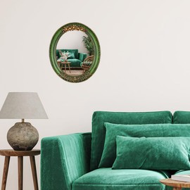 Hzxcuim Oval Resin Vintage Mirror, Wall Mounted Decorative Mirror for Entryway, Hallway, Bedroom Oval Mirror 11.8x10 inch (Green)
