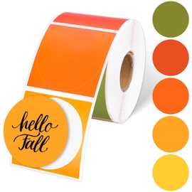 JarThenaAMCS Fall Colored Direct Thermal Labels Colorful Autumn Round Label Stickers Thanksgiving Self-Adhesive Printer Decals for DIY Candle Name Tag Logo Design, 500 Pcs