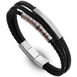 Hengbofeng Mens Bracelet Gifts,Stainless Steel Jewelry ID With Black Black Braided Leather Bracelet,For Perfect Jewelry for Gifts For Family, Loved Ones,Friends