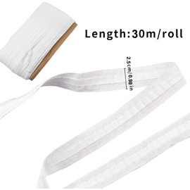 SZKKQKJ Curtain Tape, Universal Tape, White (30 m x 2.5 cm), Ruffle Tape for Curtains, Pleat Tape, Universal Tape, Pleat, Curtain Heading Tape