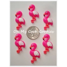 6PC PINK FLAMINGO FLUTTER RARE EDITION TROPICAL FLATBACK RESIN HAIRBOW CENTER