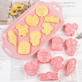 Mother's Day Cookie Cutters,8pcs Plastic Flower Cookies Stamps,Biscuit Mould Press,Tulip Baking Kitchen Tools,Mother's Gift(Mother Day)