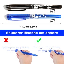 Puedno Pack of 12 Erasable Ballpoint Pens, Erasable Rollerball Pen, Erasable Rollerball Pen, 0.5 mm Erasable Pens for Students, School Supplies, Office Supplies, 6 Black, 6 Blue
