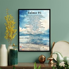 READIKN Salmo 91 En Español Para Pared Cuadros Cristianos Para Pared En Español, Psalm 91 Wall Art, Decoraciones Para Cuartos Wall Decor Ocean decoration Home Office Decor gift 8"*12" Wood Frame