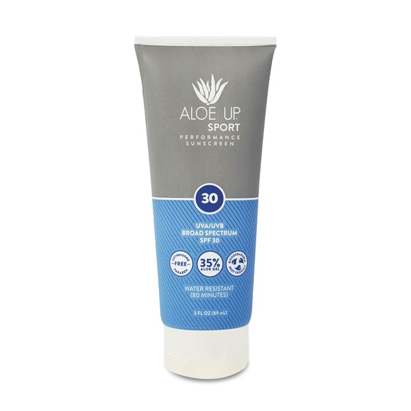 Aloe Up SPF 30 Sport Sunscreen Lotion - Broad Spectrum UVA/UVB High SPF Sunscreen, reef friendly Sunscreen for Body & Face - Waterproof Vacation Sunscreen, Aloe Gel Infused Sunblock Protection - 3 Oz