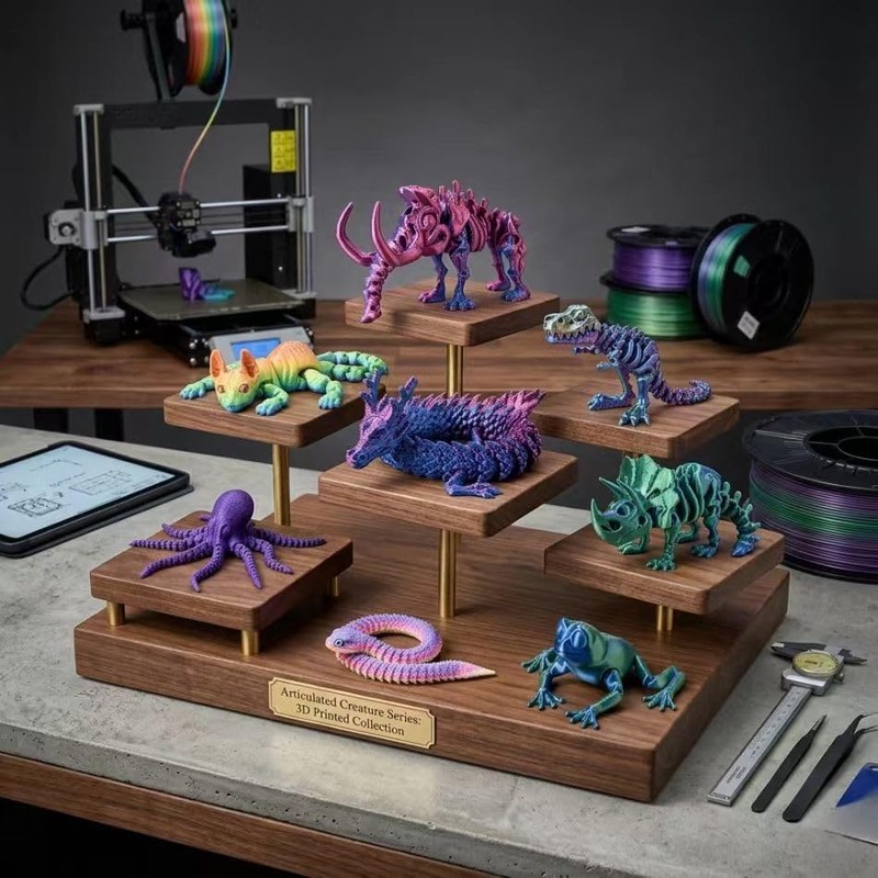 LEERFEI 9 PCS 3D Printed Articulated Animals Fidget Toys Set