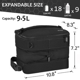 Kato Expandable Lunch Bag - 16L Insulated Large Lunch Cooler Bag, Leakproof Lunch Box with Shoulder Strap for Men and Women, Suitable for Work School Picnic Beach Travel, Black