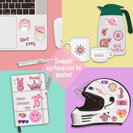 Dwenarry Pink Stickers Pack, Luggage Stickers for Suitcases,Aesthetic Sticker Water Bottle,Vinyl Waterproof Decal for Laptop,Bumper,Water Bottles,Computer,Phone,Car Decals 55 PCS