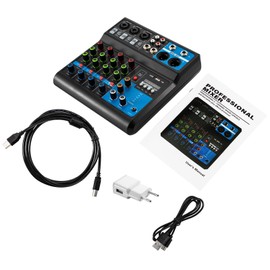 5 Channel Stereo Sound Mixing Console, 5 Channel USB Bluetooth Mixer Live Studio Audio Amplifier DJ Mixer DJ Mixer for PC Live Performance KTV Home Stage Music Effects Sound Card