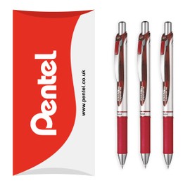 Pentel EnerGel XM BL77 Retractable Liquid Gel Ink Pen - 0.7mm - 54% Recycled - Pack of 3 - Burgundy