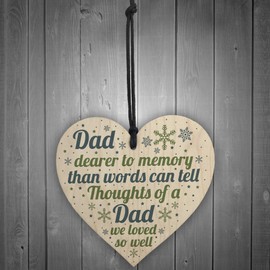 RED OCEAN Memorial Christmas Tree Bauble DAD Grave Wooden Hanging Heart Decoration Sign