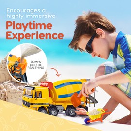 BEEMO Cement Mixer Toy Truck for Kids 15" Push and Go Sand Construction Vehicle for Toddlers Boys & Girls Realistic Play Mixer Birthday Party Gift