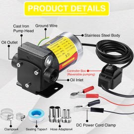 TRUPOW 12V DC Self-priming Gasoline Fuel Oil Transfer Pump with Reversible Pumping for Gasoline Diesel Kerosene & More