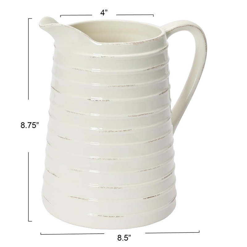 Creative Co-Op White Ceramic Pitcher