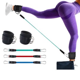 Ankle Resistance Bands with Cuffs, Ankle Bands for Working Out, Glutes Workout Equipment, Resistance Bands Set for Home Workouts, Gym, Butt Exercise, Kickbacks Hip Fitness Training, Black