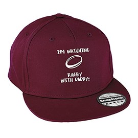 Hippowarehouse I'm Watching Rugby with Daddy!! Snapback hat Premium Printed 5 Panel Flat Peak Cotton OneSize Adults Burgundy