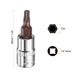 HARFINGTON 3pcs T20 Torx Bit Socket 1/4" Square Drive Star 6 Point S2 & CR-V Steel Socket Ratchet Wrench Bits, Silver Red