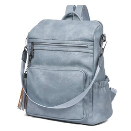 CLUCI Backpack Purse for Women Fashion Leather Designer Travel Large Ladies Shoulder Bags with Tassel Two-toned Blue