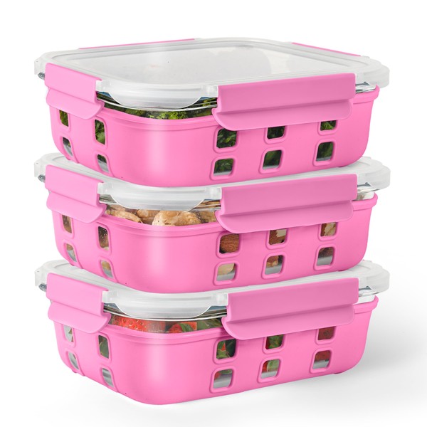 ECOBERI Glass Storage Containers with Lids, 3 Piece Set, 4.5