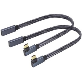 AAOTOKK 2Pack Right & Left Angled Flat Braided USB Type C 3.1 Adapter 60W&3A 90 Degree Type C 3.1 USB Male to Female 10Gbps Cable Supports Charging,Data,Audio,Video Cable for Mobile Phone.(0.3M-M/F)