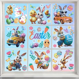 ANHUIB Easter Stickers for Windows,Easter Bunny Window Clings,Easter Window Decorations,Happy Easter Window Decals,PVC Stickers Easter Eggs Gifts for Kids Adults Home Office Shop Window Glass Decor