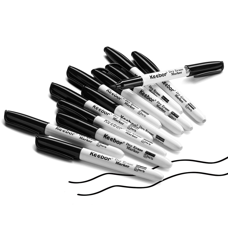 Keebor Basic Fine Tip Dry Erase Markers, Black, Low-Odor Whiteboard