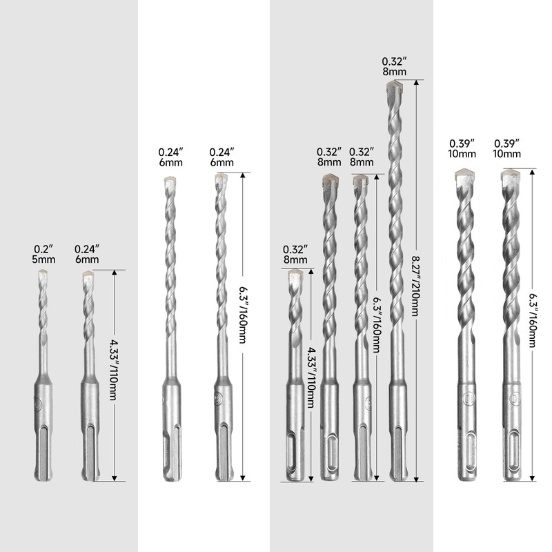 20Pcs Rotary Hammer Drill Bits and Chisel Set, SDS-Plus Shank