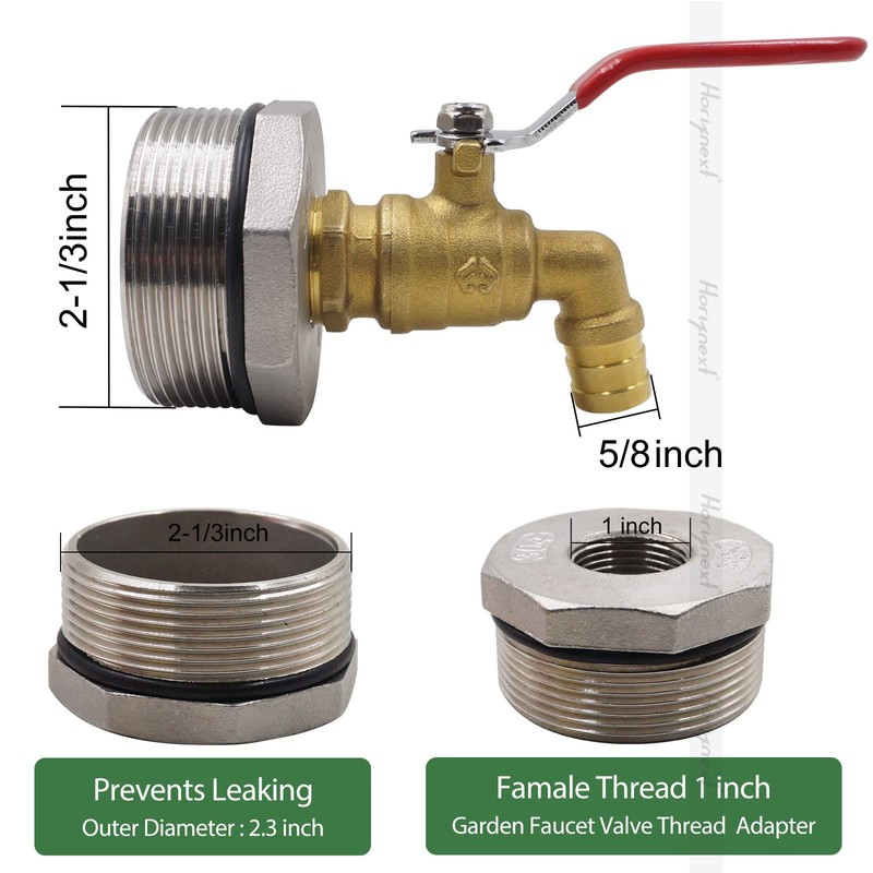 Rain Barrel Spigot Kit, 2 in Fine-Thread Adapter, Brass Valve