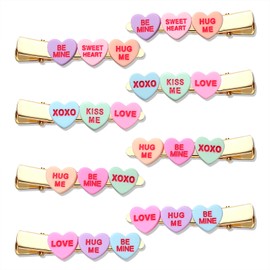 BVGA 8 Pcs Valentines Day Hair Clips for Women Triple Colorful Conversation Candy Heart Alligator Hair Clips Barrettes Hairpins Valentines Day Accessories Gifts for Her