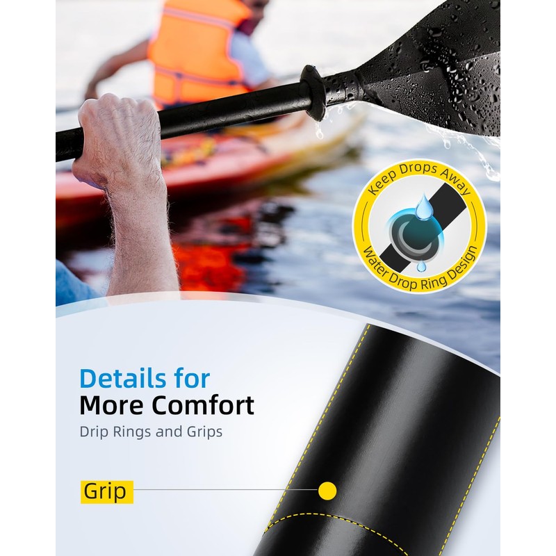 OCEANBROAD Kayak Paddle 90.5in/230cm Alloy Shaft 2-Piece Floatable Kayak Oar