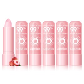 Ownest 5 unidades de bálsamo labial de melocotón miel, lápiz labial que cambia de color PH, acabado rosa natural, bálsamo labial teñido de hidratación profunda, hidratante labial diario para labios