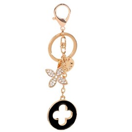 Reizteko Lucky Four Leaf Clover Keychain Crystal Rhinestones Keyring Car Bag Purse Charm Pendant for Women Bag Decoration (black)