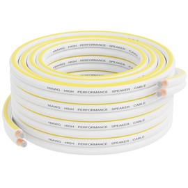 Mygatti 12AWG Speaker Wire 50 FT, 12/2 Gauge Audio Speaker Wire, for Car Speakers Stereo, Home Theater, Automotive Wire, White Jacket with Yellow Polarity Marker, CCA, 2 Conductors Electrical Wire