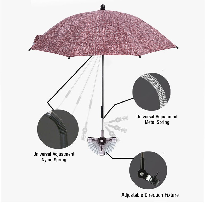 Baby Stroller Umbrella with 360 Degree Adjustable Clamp UV Protection