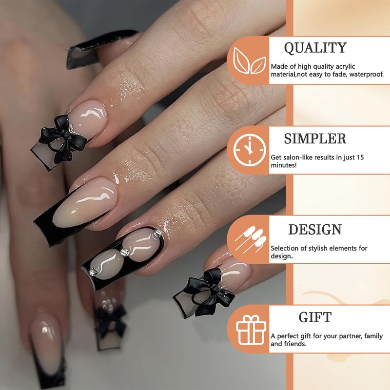 GlamRays Black Sanding Press On Nails Medium Square False Nails
