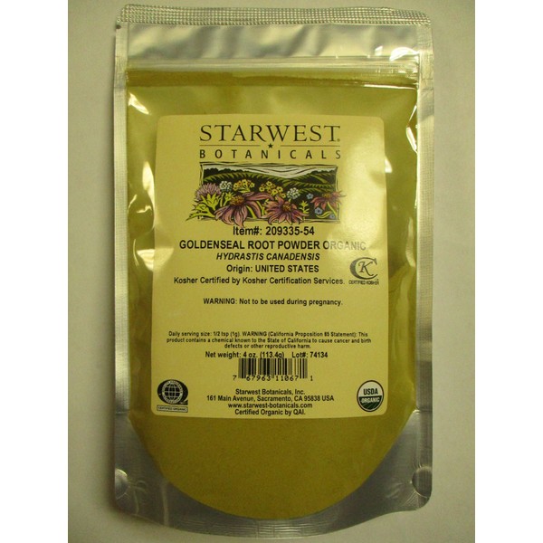 Starwest Botanicals Organic Goldenseal Root Powder, 4 Ounces